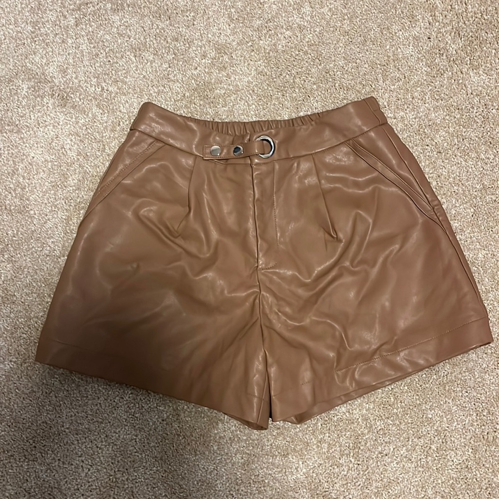 Brown high waisted leather shorts